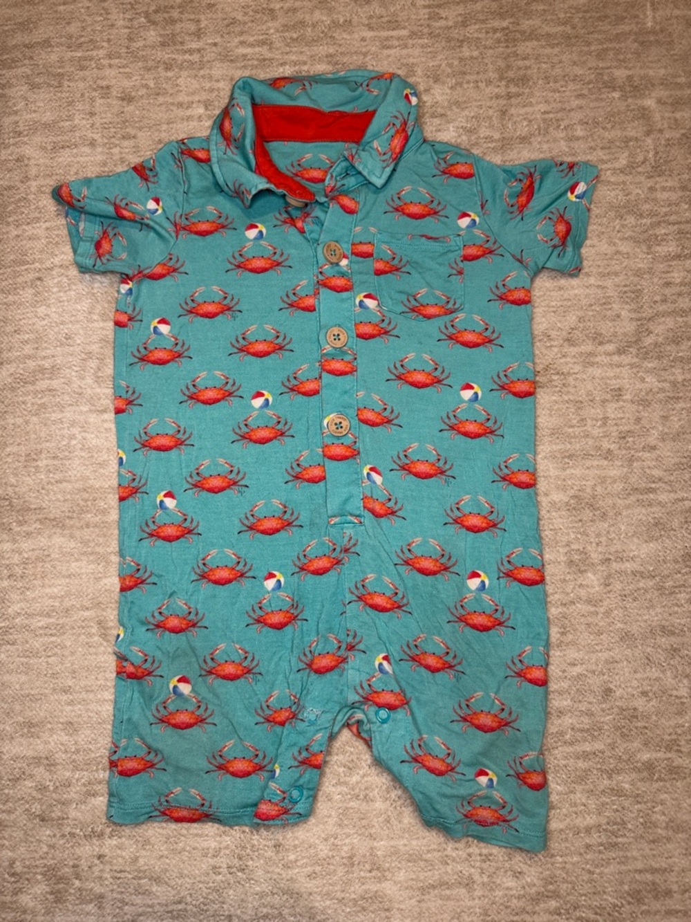 Posh Peanut Teal One-Piece Bodysuit with Red Crab Print